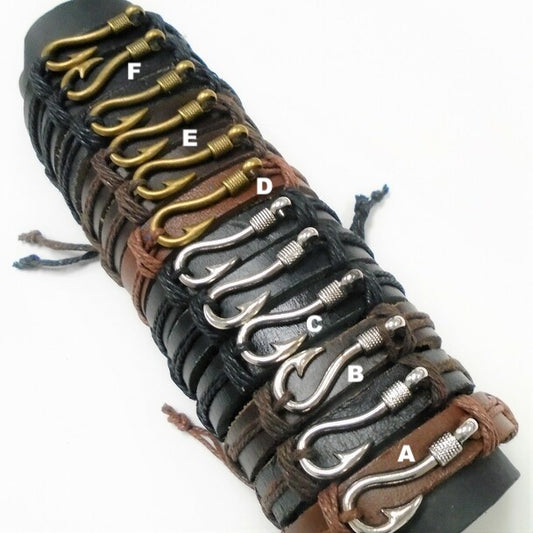 Fish Hook Leather Bracelets