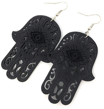 Hamsa Hand Wooden Earrings